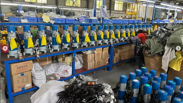 Rolling door motors on an assembly line